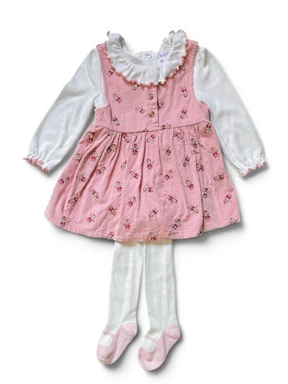 NICOLE MILLER 3-Piece Pink Gingerbread Embroidered Corduroy Dress Girls size 18M